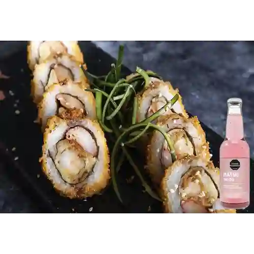 Camarón Tempura Roll +Hatsu Frambuesa Rosas 300ml