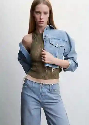 Top Carrera Khaki Talla L Mujer Mango