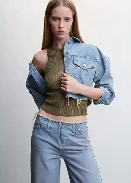 Top Carrera Khaki Talla L Mujer Mango