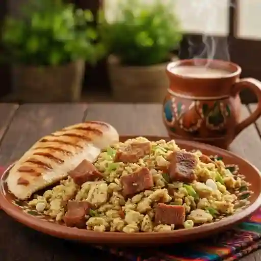 Migas de arepa con filete de pollo