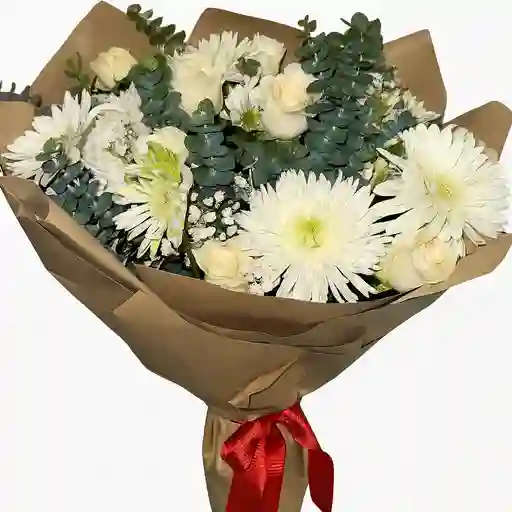 Bouquet rosas, fully y eucalipto