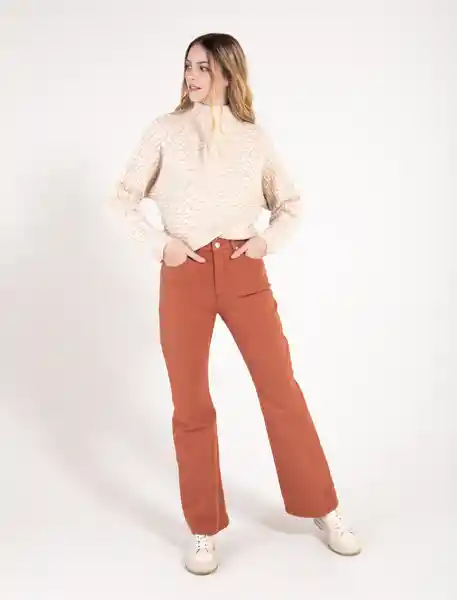 pantalon recto de tiro alto terracota naranja talla 8 mujer Naf-Naf