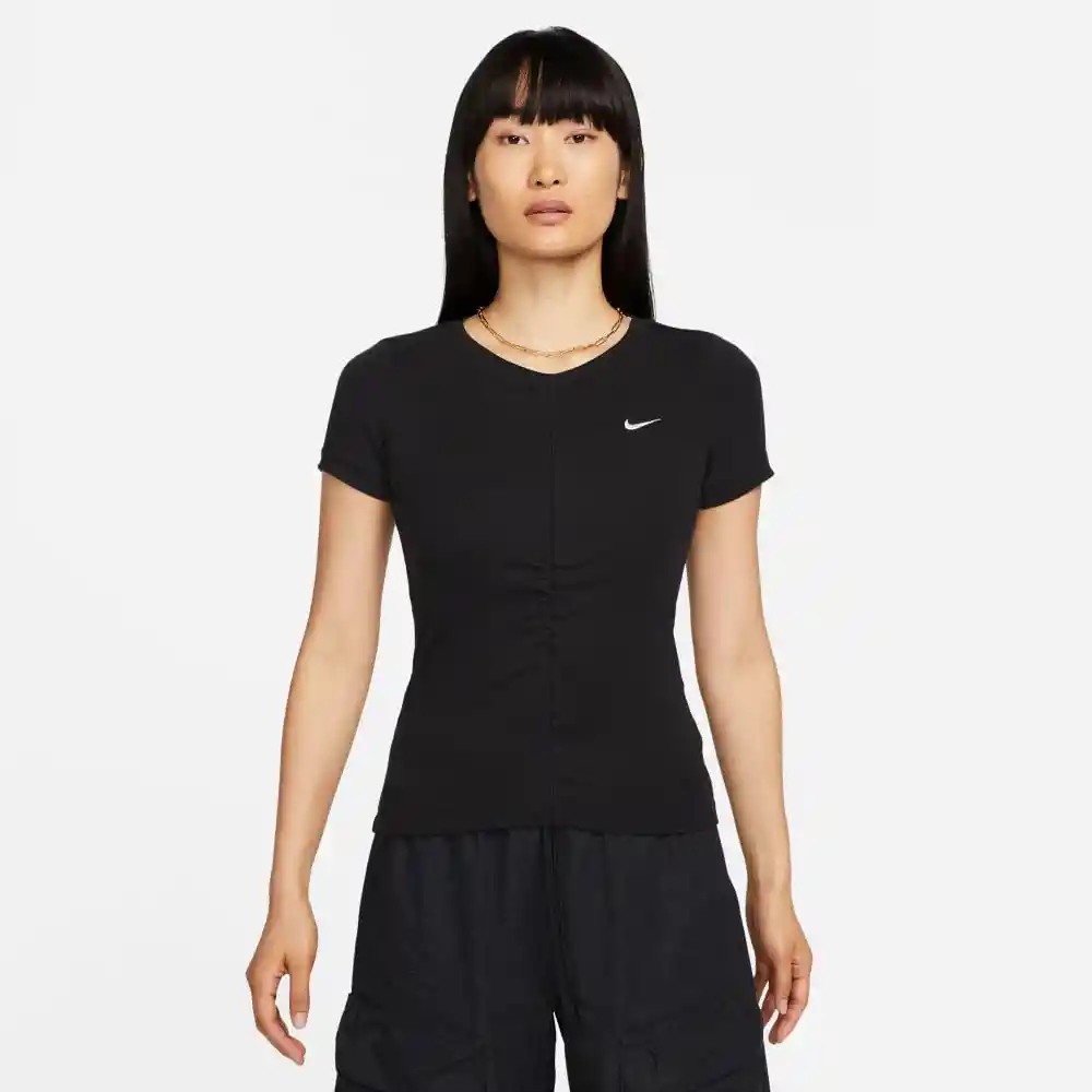 Nike Camiseta Nsessntl Rib MD Crp Top Mujer Negro M