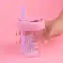 Vaso de Vidrio de Con Tapa de Silicona Rosa Miniso