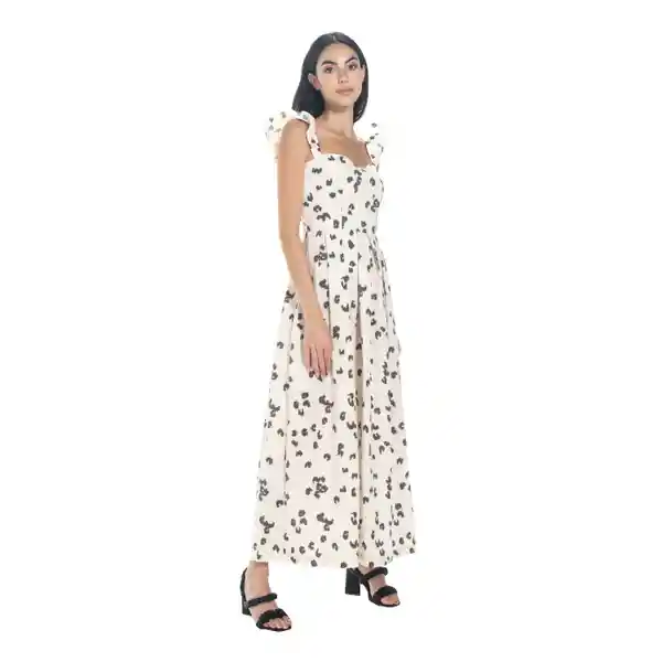 Vestido Floral Liso Beige Talla Xs