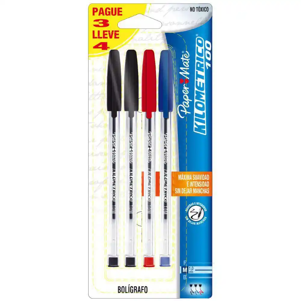 Kilometrico Bolígrafos con Tapa Colores Negro Azul y Rojo 