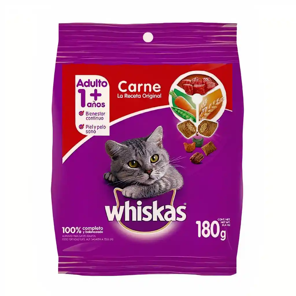 Whiskas Alimento Para Gato 1+ Años Sabor Carne 180 g