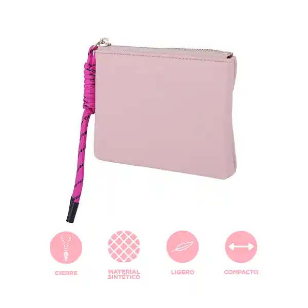 Monedero Tipo Piel Suavizada Con Correa Deportiva Rosa Miniso