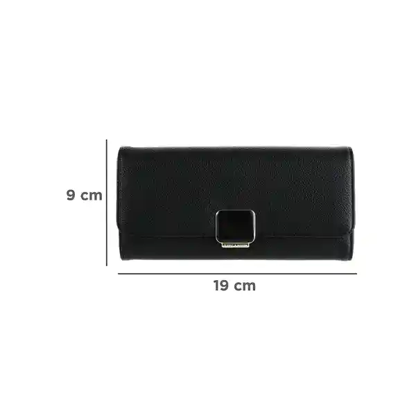 Billetera Para Mujer Rectangular Con Broche Negro Miniso