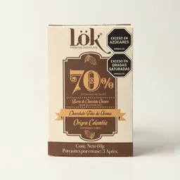 Barra Lok Premium Products Chocolate Oscuro 70% Cacao Fin (60 Gr)