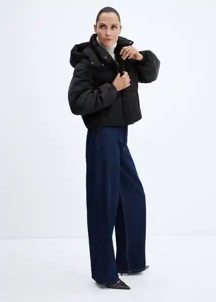 Abrigo Anorak Satini Negro Talla M Mujer Mango