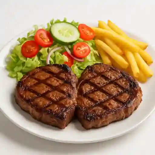 Churrasco Jugosas Chatas en Corte Mariposa con Ensalada y France