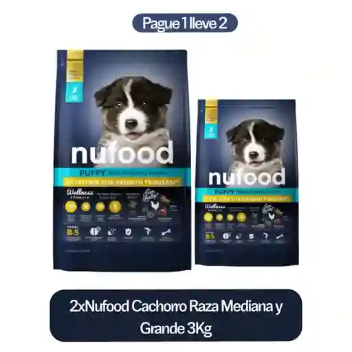 2 x Nufood Cachorro Raza Mediana y Grande 3 Kg