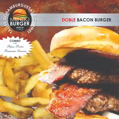 Doble Bacon Burger + Papas Fritas