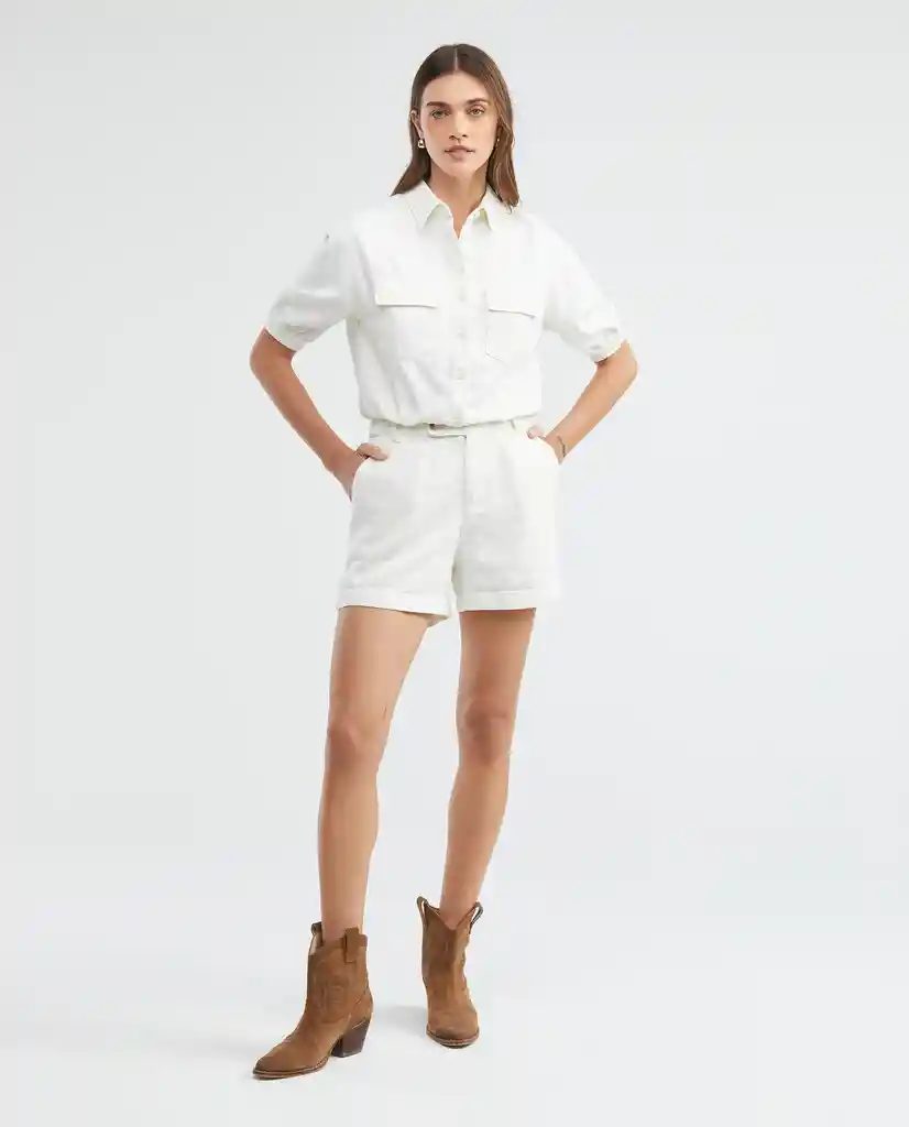 Short Linen Short Crudo Creme Claro Talla 6 Mujer Chevignon