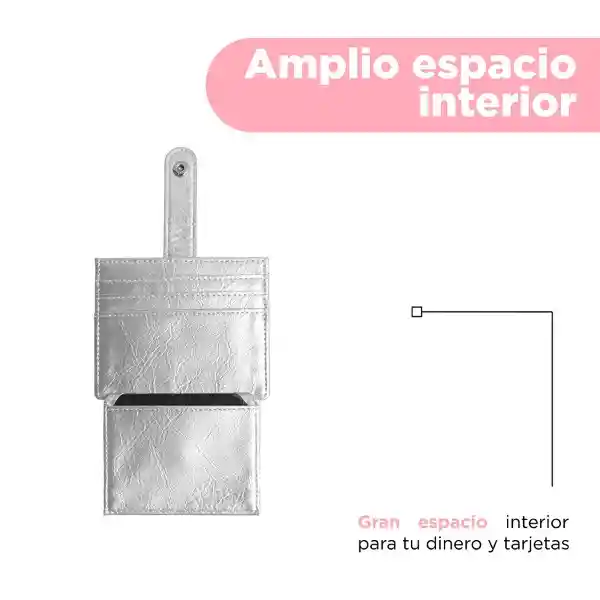 Tarjetero Con Líneas Bordadas Plata Serie Miniso