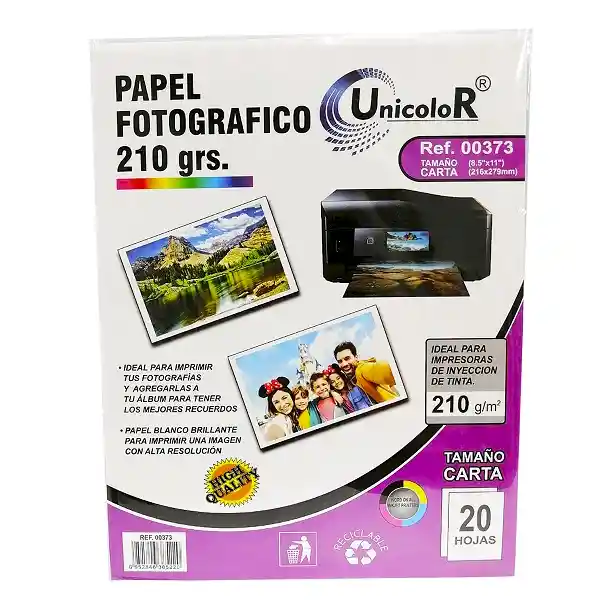 Unicolor Papel Fotográfico Brillante Tamaño Carta Unicolor