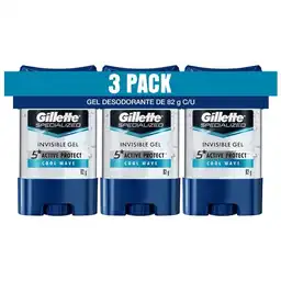 Desodorante Antitranspirante Hombre Gillette Specialized Gel Cool Wave 82 g Pack 3 Unidades