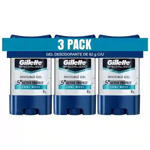 Desodorante Antitranspirante Hombre Gillette Specialized Gel Cool Wave 82 g Pack 3 Unidades