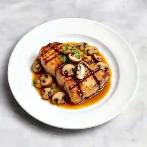 Lomo de Cerdo Encebollado en Champiñones