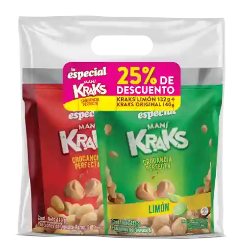 La Especial Maní Kraks Original 140 g + Maní Kraks Limón 132 g