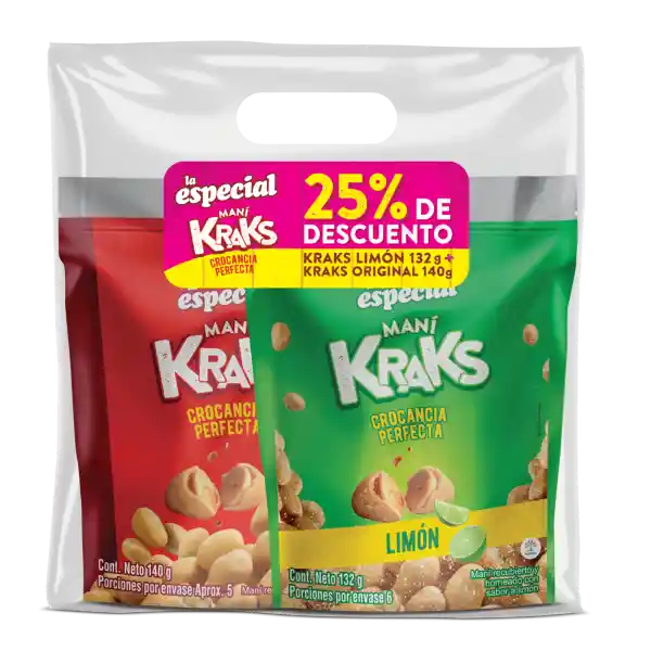 La Especial Maní Kraks Original 140 g + Maní Kraks Limón 132 g