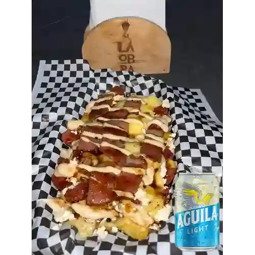 Combo Salchipapa Pulled + Aguila Light Lta 330ml