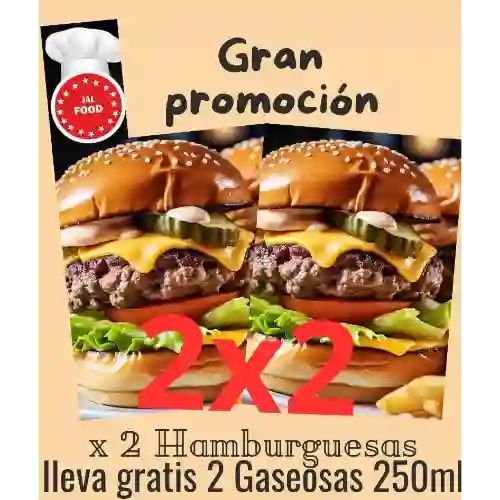 X2 Hamburguesas Lleva 2 Gaseosas 250 ml