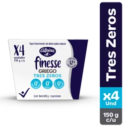 Yogurt Griego Finesse Tres Zeros 150 g x 4 Und