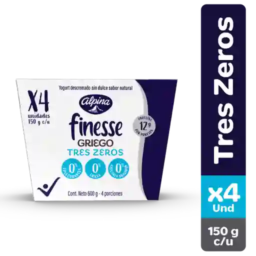 Yogurt Griego Finesse Tres Zeros 150 g x 4 Und