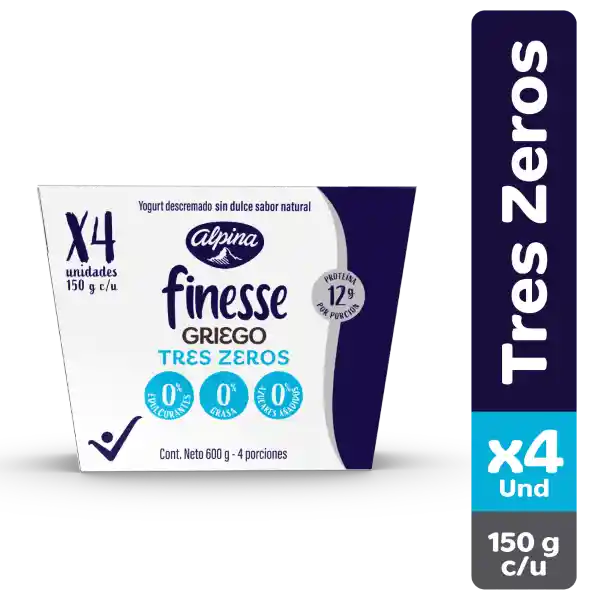 Yogurt Griego Finesse Tres Zeros 150 g x 4 Und