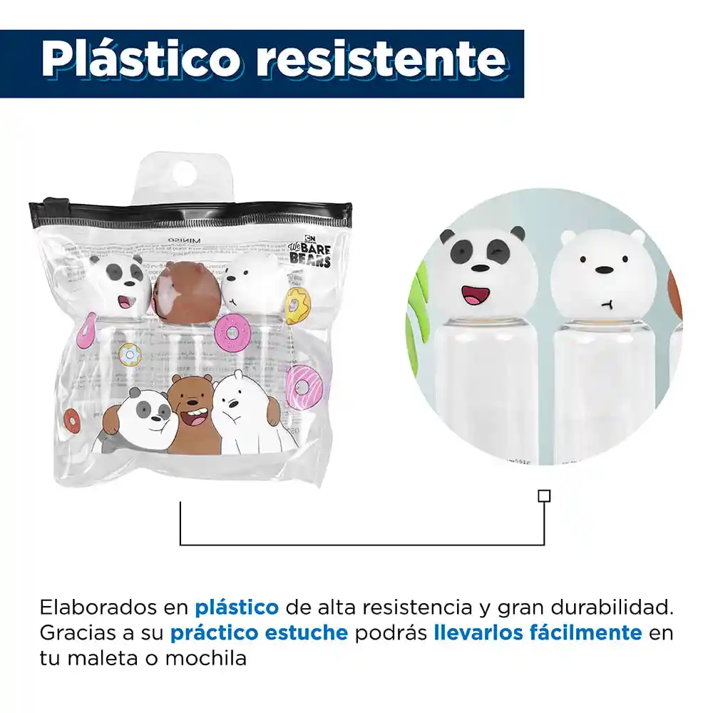 Set Botellas Viaje Silicona we Bare Bears Collection 5.0 Miniso