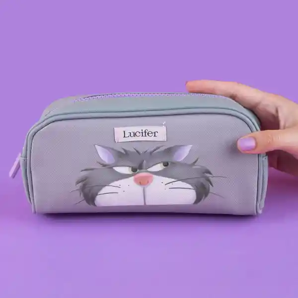 Cosmetiquera Grande Disney Cat Colección Lucifer Gris Miniso