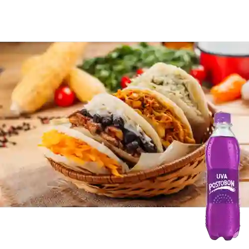 Combo Arepa Carne Desmechada + Postobon Uva 400 ml