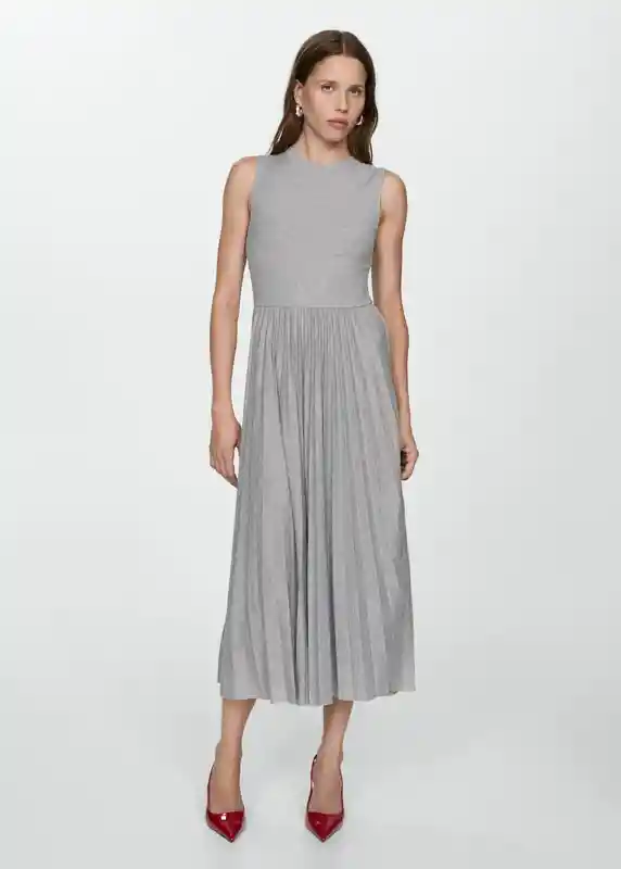 Vestido Gala-w Gris Medio Vigore Talla M Mujer Mango