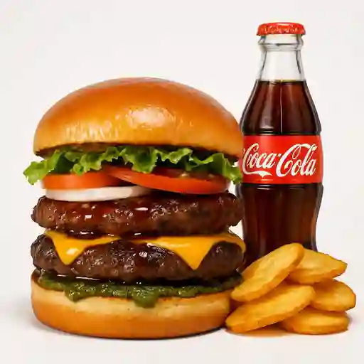 Doble Carne de Res con Papas de la Casa + Coca - Cola 250