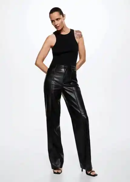 Pantalón High Negro Talla 38 Mujer Mango