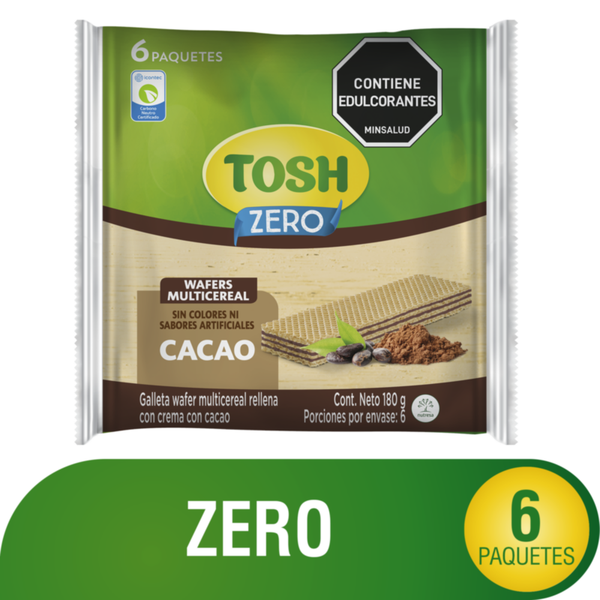 Tosh Galleta Wafer Multicereal con Crema de Cacao sin Azúcar 180 g