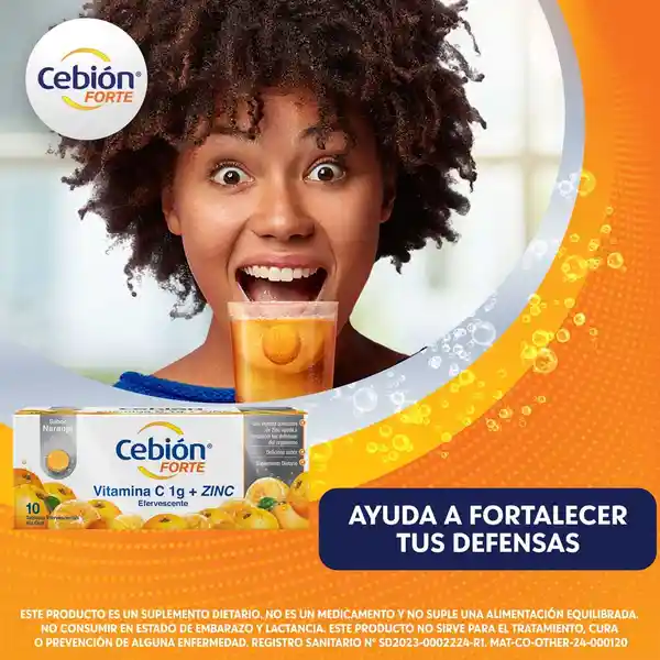 Cebión Forte tabletas Efervescentes de Vitamina C + Zinc con 10 unidades