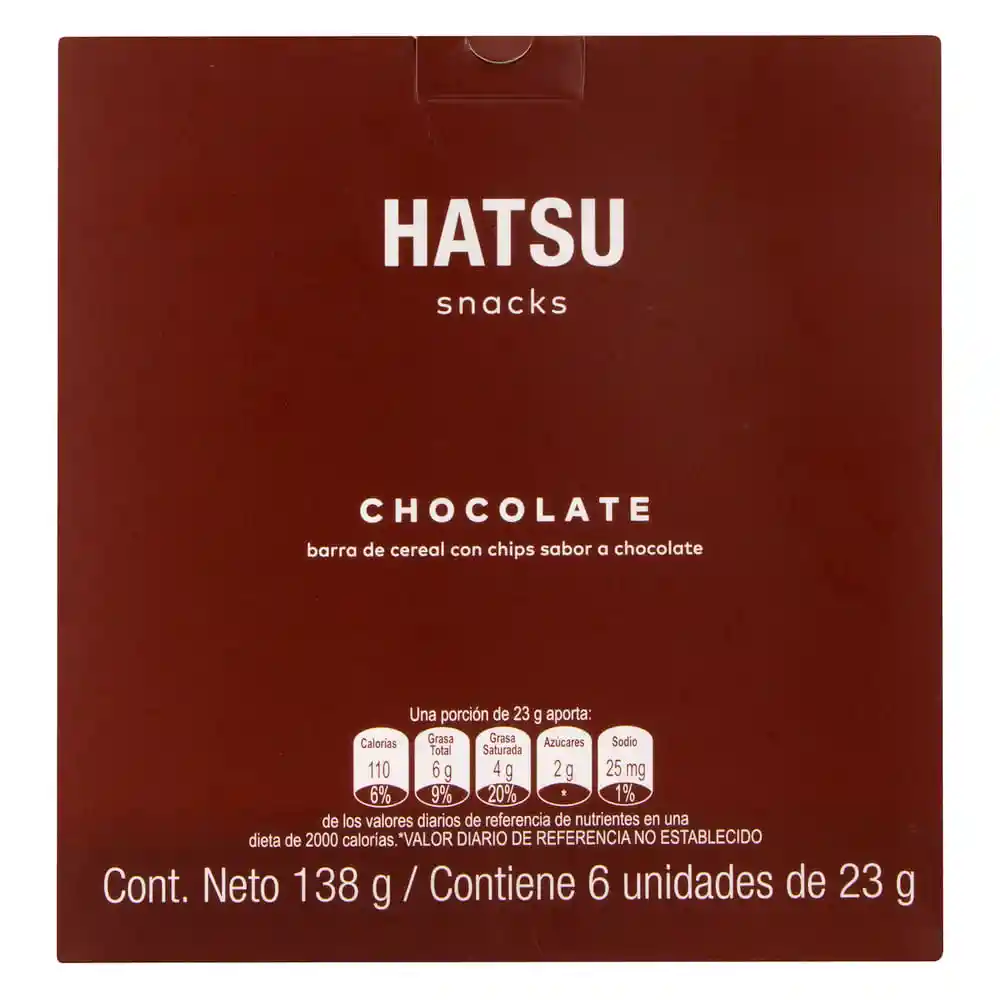 Hatsu Barra de Cereal con Chips Sabor a Chocolate