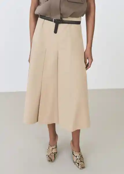 Falda Rib Camel Talla 38 Mujer Mango
