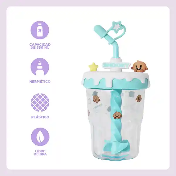 Vaso Con Pitillo Baby Shooky 560 mL Serie Bt21 Miniso