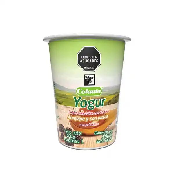 Colanta Yogur Entero Arequipe Pasas Vaso