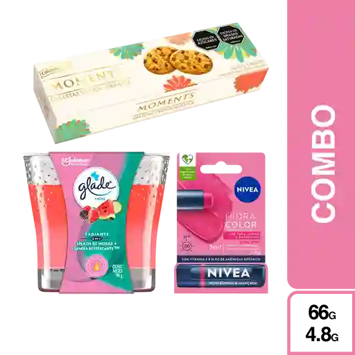 Combo Moments Galletas Choco Naranja+Hidratante Rosa+Vela Sandía