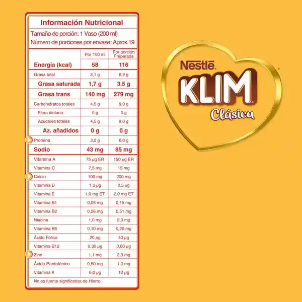 Leche en polvo KLIM Clásica x 450g gratis 90g