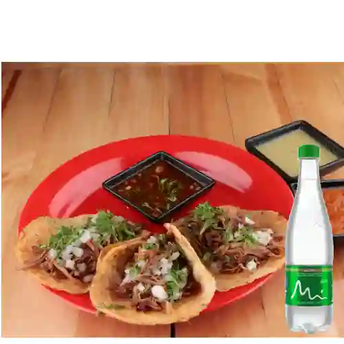 Combo Tacos X3 Birria de Res + Manantial Con Gas 600ML