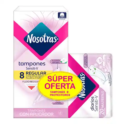 Nosotras Tampones Sensiti-V Super + Protectores Sensiti V-X