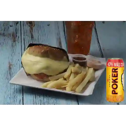 Combo hamburguesa res + poker 330 ml