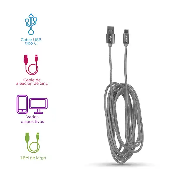 Cable de Datos de Aluminio Trenzado Tipo C 3A Plateado Miniso