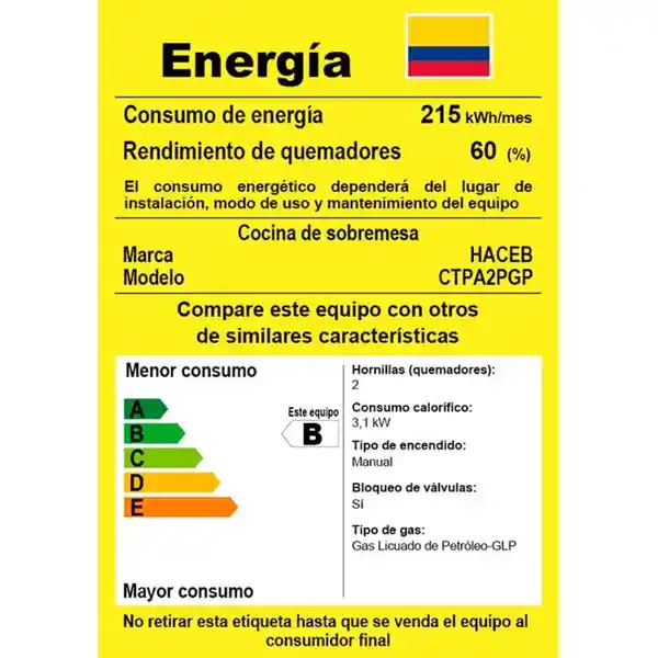 Estufa 2 Puestos Gas Propano Negra Haceb